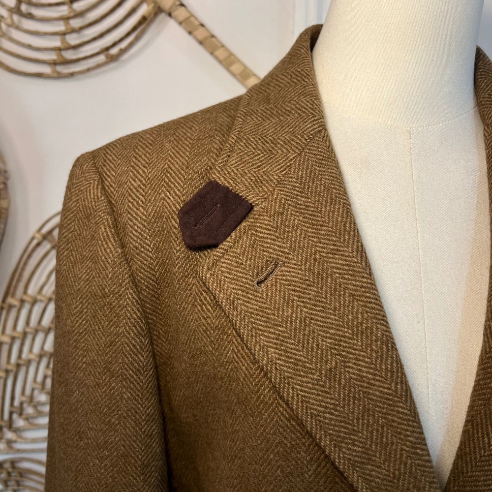 Vintage Alanni Donnybrook Brown Wool Herringbone Blazer Elbow Patches 6 - Picture 3 of 9